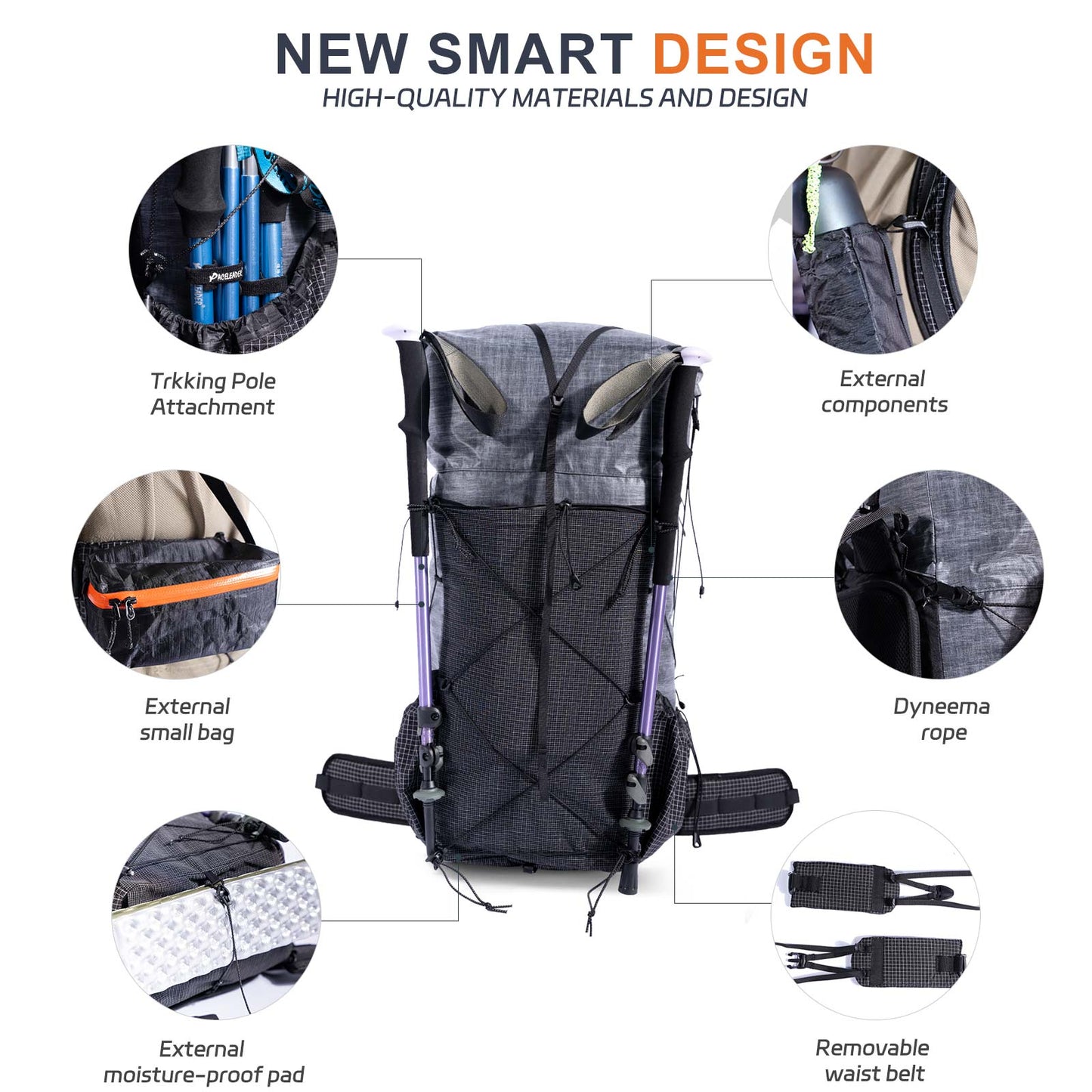Ultralight Dyneema Backpack - Cuben Fiber Bag, Backpacking bag, DrawString Cord, Light Weight for Camping,Hiking,Travelling