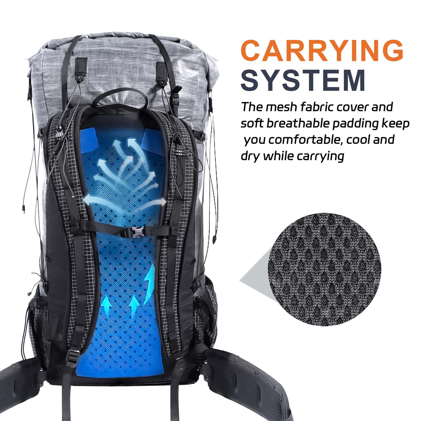 Ultralight Dyneema Backpack - Cuben Fiber Bag, Backpacking bag, DrawString Cord, Light Weight for Camping,Hiking,Travelling