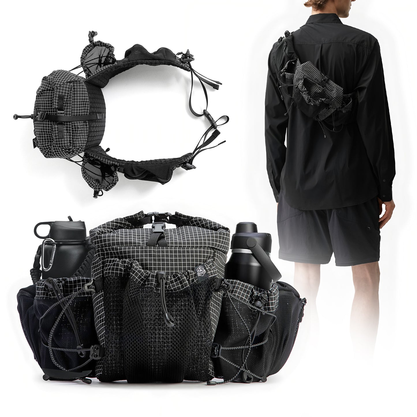 Fanny Pack Waist Bag for Men Women Hiking Daypacks with 2 Water Bottle Holder Trekking Waist Pack Waterproof for Outdoor Travel Cycling Climbing Walking (Bottle Not Included)