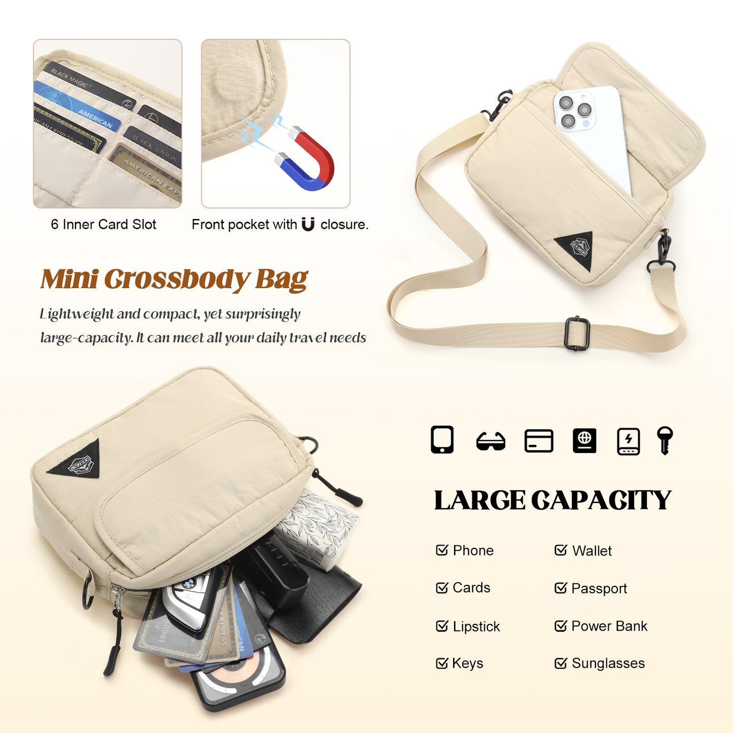 Mini Crossbody Bag with Adjustable Strap Festival Bag Sling Chest Bag for Outdoor, Workout, Travel, and Casual