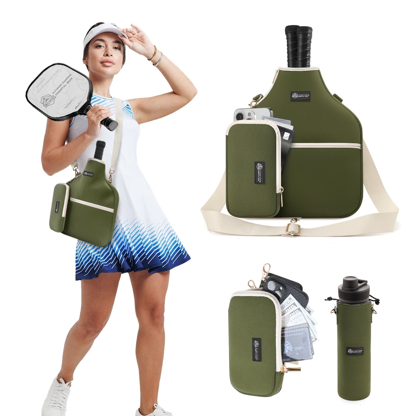 Pickleball Bag Adjustable Sling Bag lightweight Pickle Ball Paddle Bag Equipment - Holds Paddles, Balls, Accessories with Umbrella Cover and wallet for Men and Women