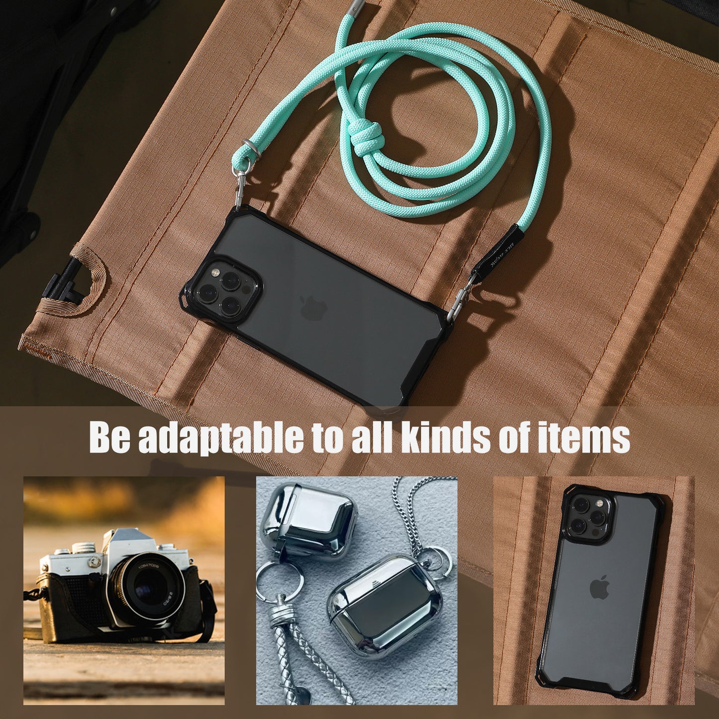 OCE GEAR Phone Lanyard Crossbody Phone Lanyard Multifuctional Patch Lanyards Compatible Most Smartphones Nylon Rope Buckle Green