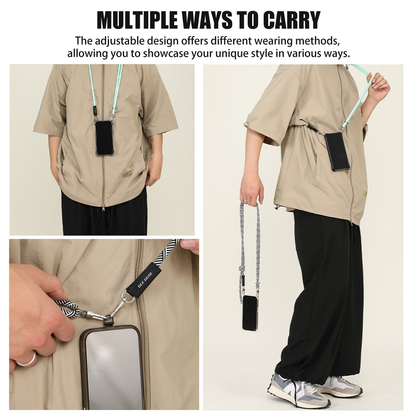 OCE GEAR Phone Lanyard Crossbody Phone Lanyard Multifuctional Patch Lanyards Compatible Most Smartphones Nylon Rope Buckle Green