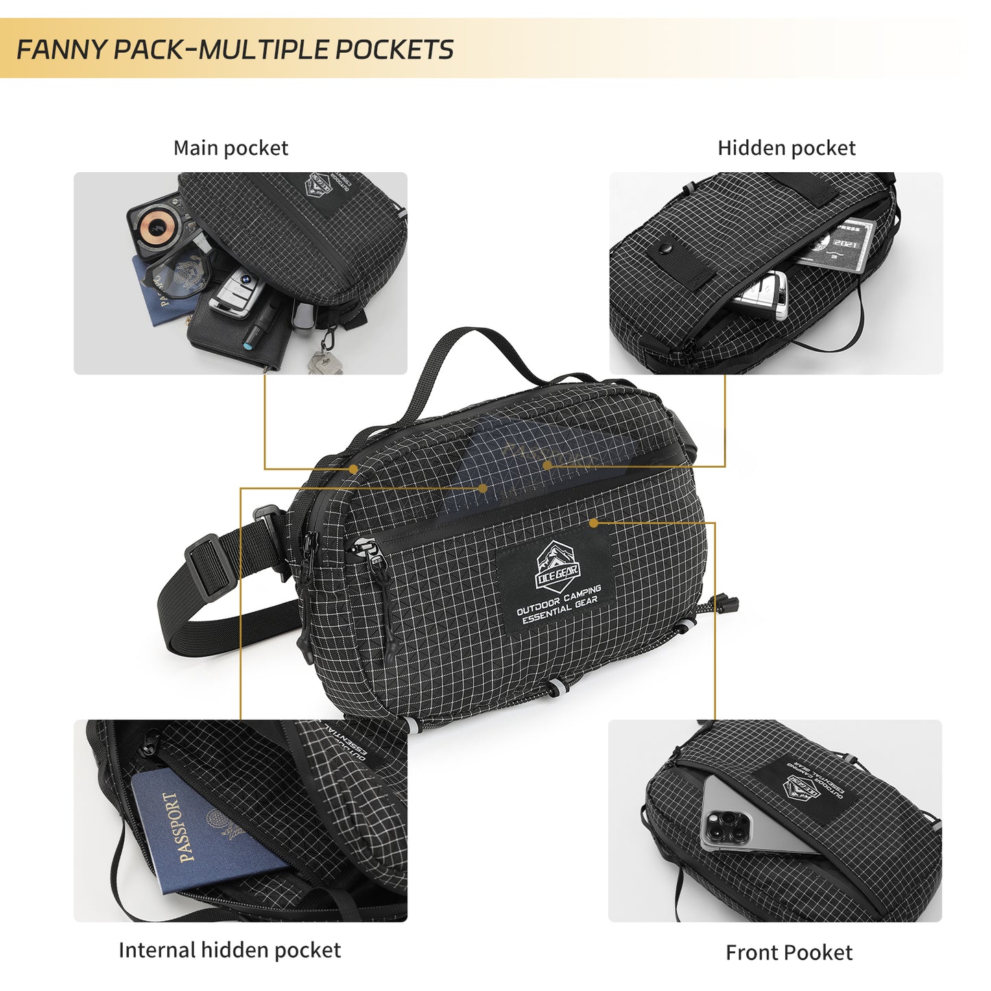 Fanny Pack Hiking Waist Packs Large Crossbody Bagwith Zipper Pockets Adjustable Strap Waist Bags Travel Hip Pack for Cycling Running for Women Men