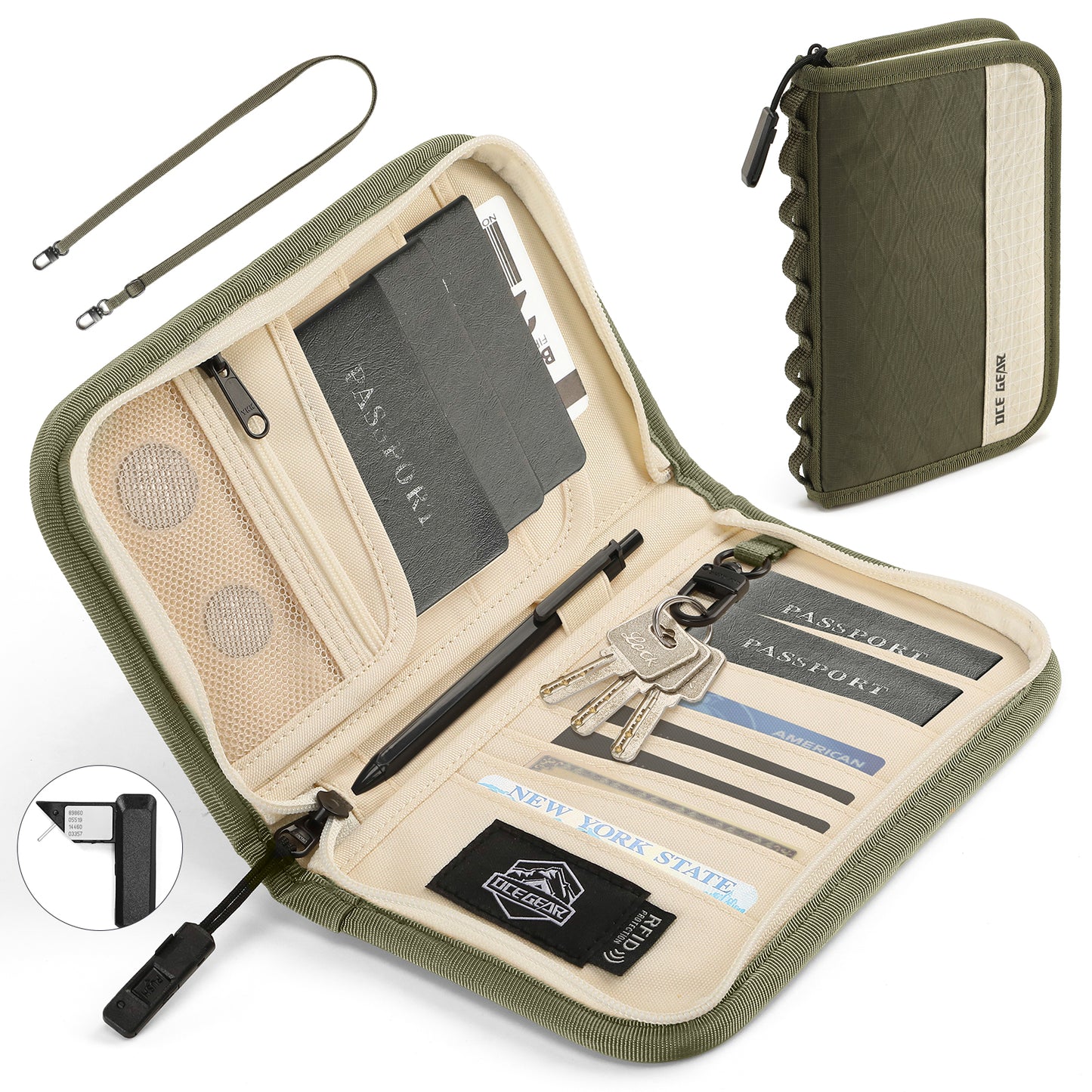 Travel Wallet Passport Holder with Airtag Slot Crossbody Document Organizer with Wrist Strap Lightweight Passport Pouch Portable Card Case with SIM Card Holders and Eject Pin for Women & Men
