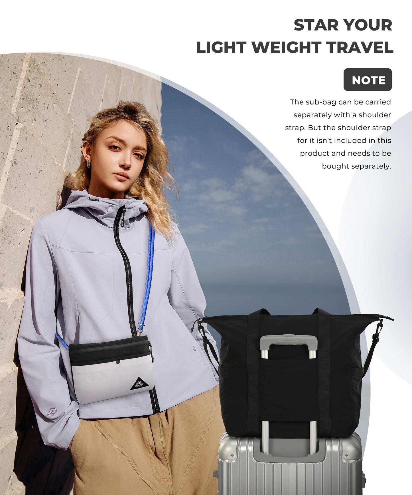 Lightweight Travel Bag for Men&Women Waterproof Overnight Bag With Removable Strap,Luggage Bag with Trolley Sleeve