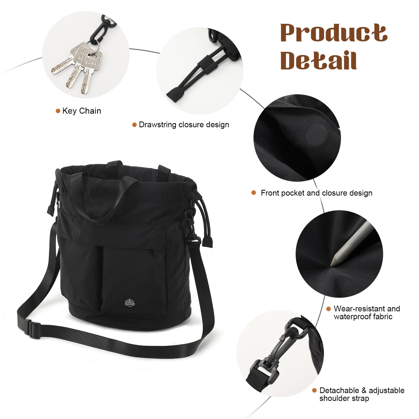 Bucket Bag for Women Super Lightweight Tote Handbag Nylon Crossbody Bag Drawstring Hobo for Travel Hiking Music Festival