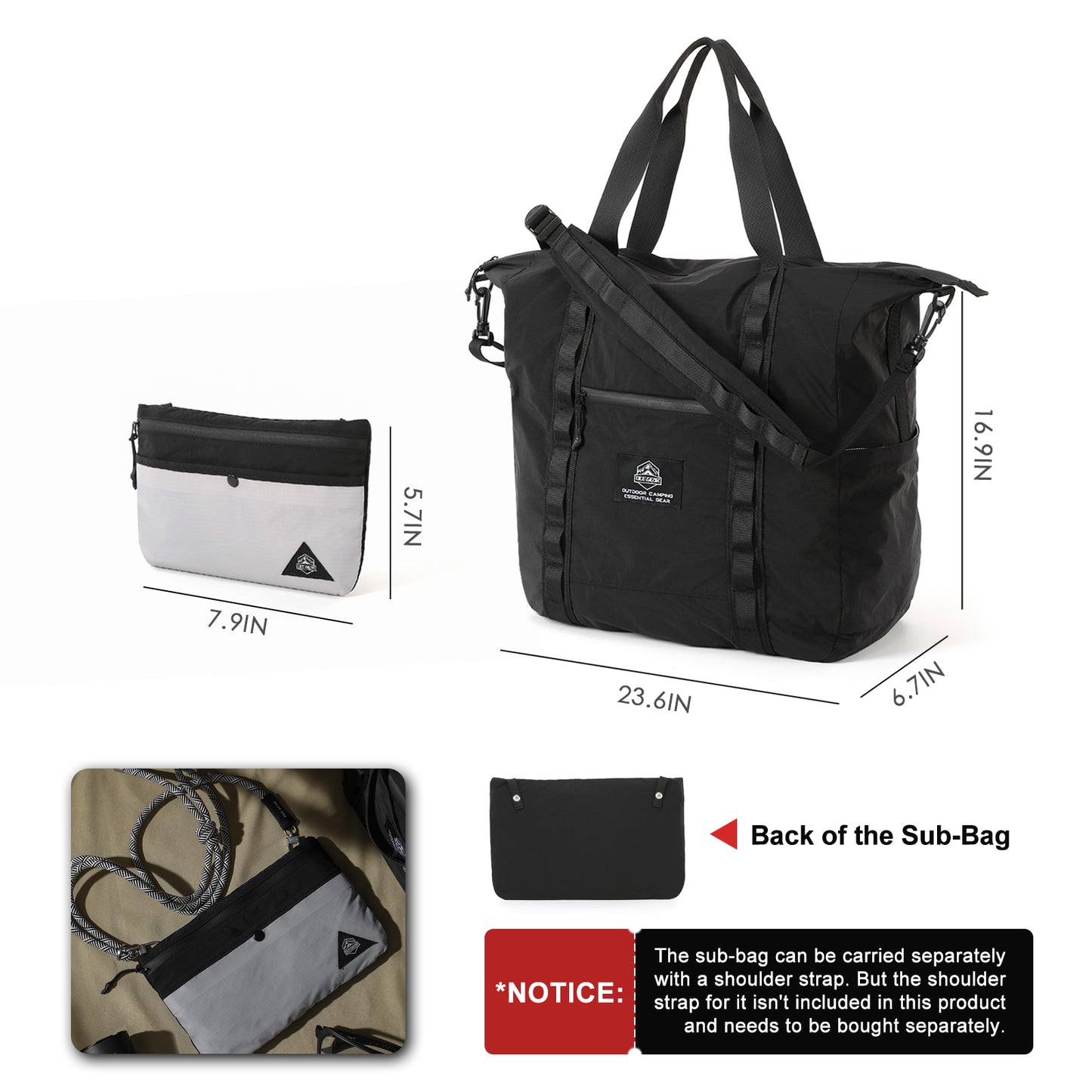 Lightweight Travel Bag for Men&Women Waterproof Overnight Bag With Removable Strap,Luggage Bag with Trolley Sleeve