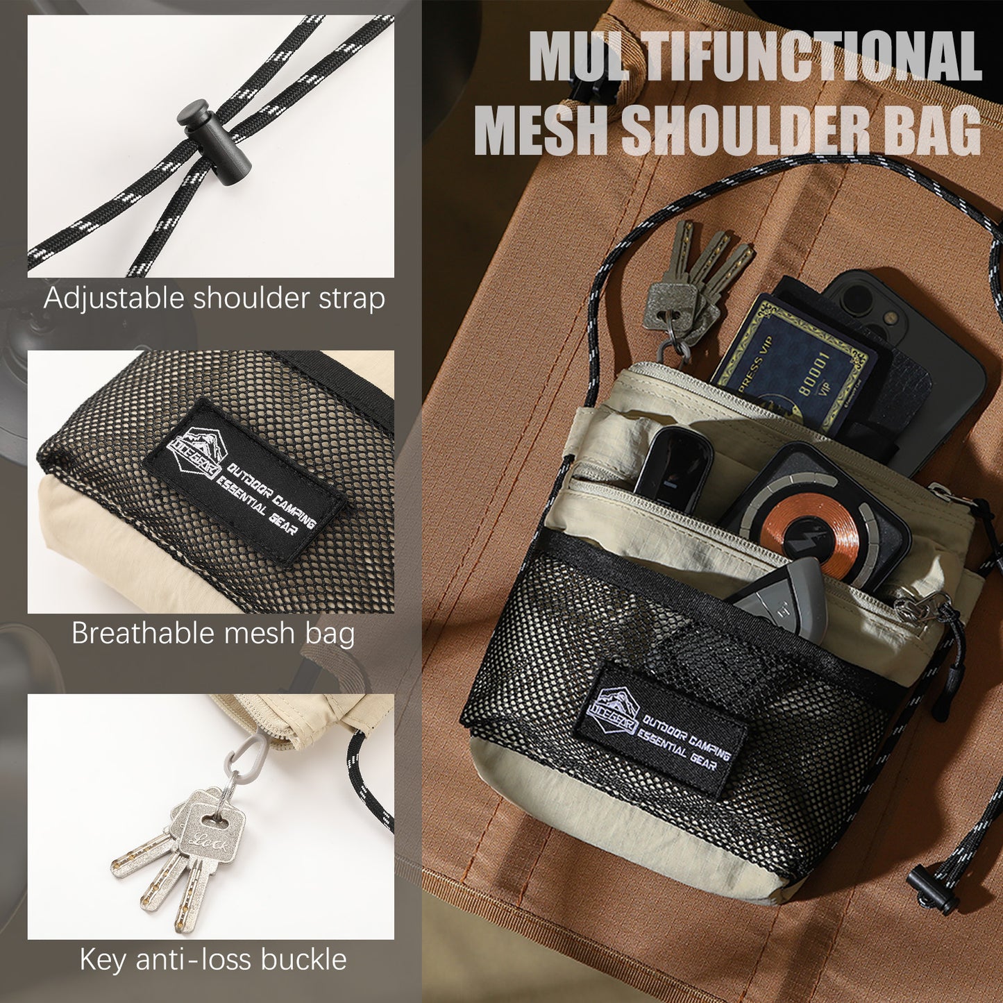 Crossbody Sling Bag for Women Men with Secure Elastic Strap - Smart Pocket Layout Shoulder Bag Urban Outdoor Travel