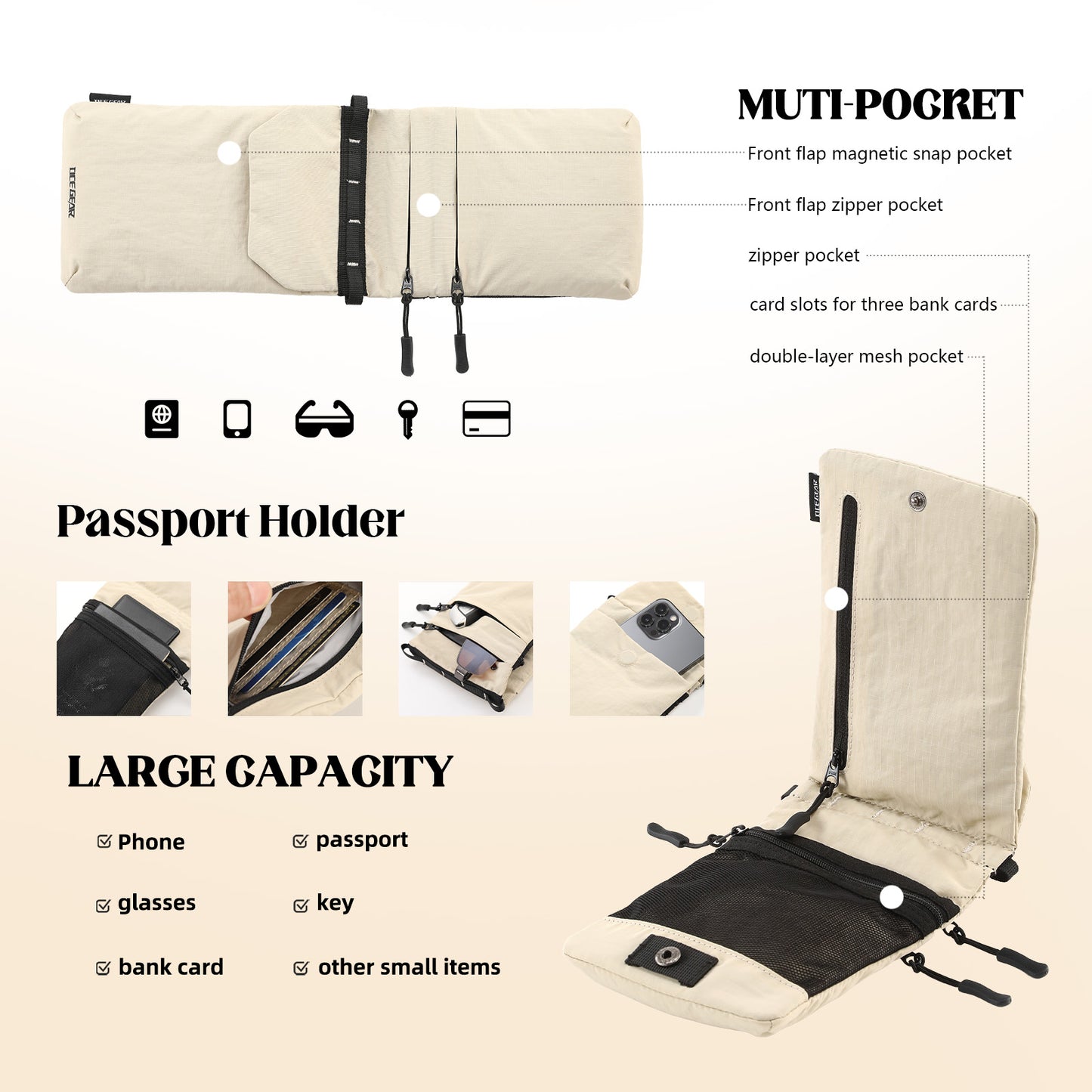 Travel Passport Holder Small Crossbody bag RFID Organizer Case Easy to Conceal Travel Pouch for Daily Use & Outdoor Activities