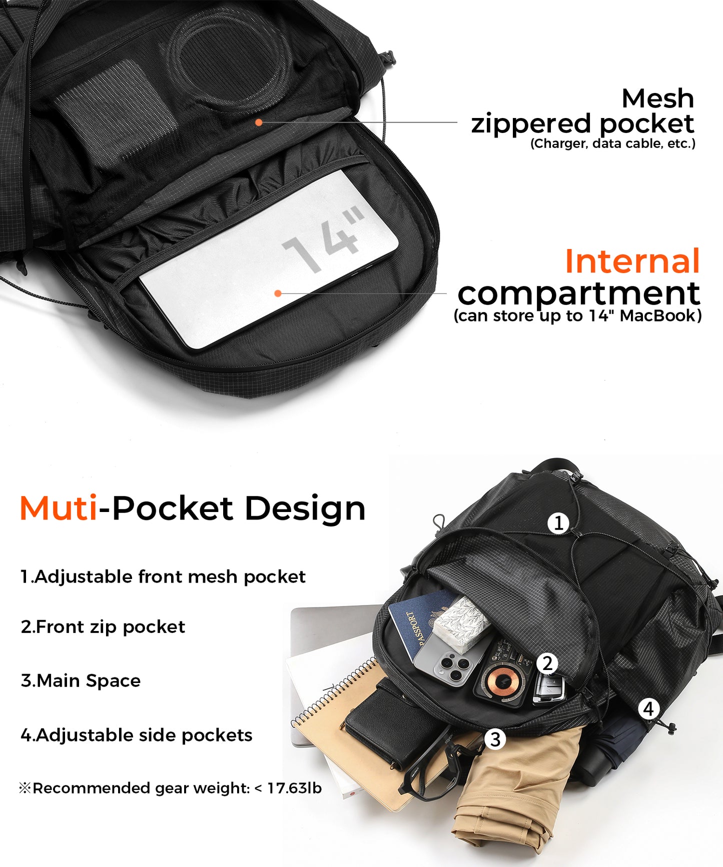Lightweight Hiking Backpack, Camping Backpack 20L Small Backpacks Water Resistant Daypack for Women Men