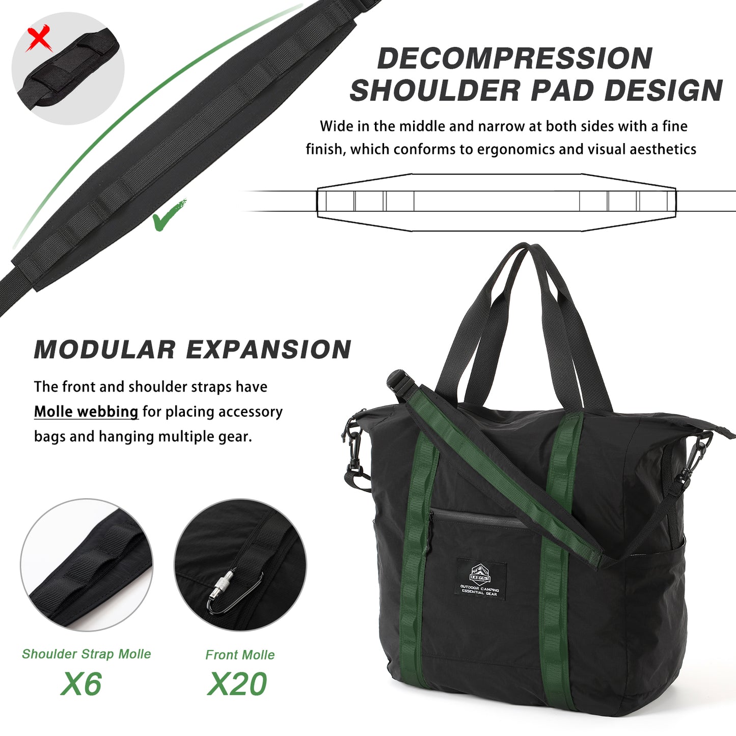 Lightweight Travel Bag for Men&Women Waterproof Overnight Bag With Removable Strap,Luggage Bag with Trolley Sleeve