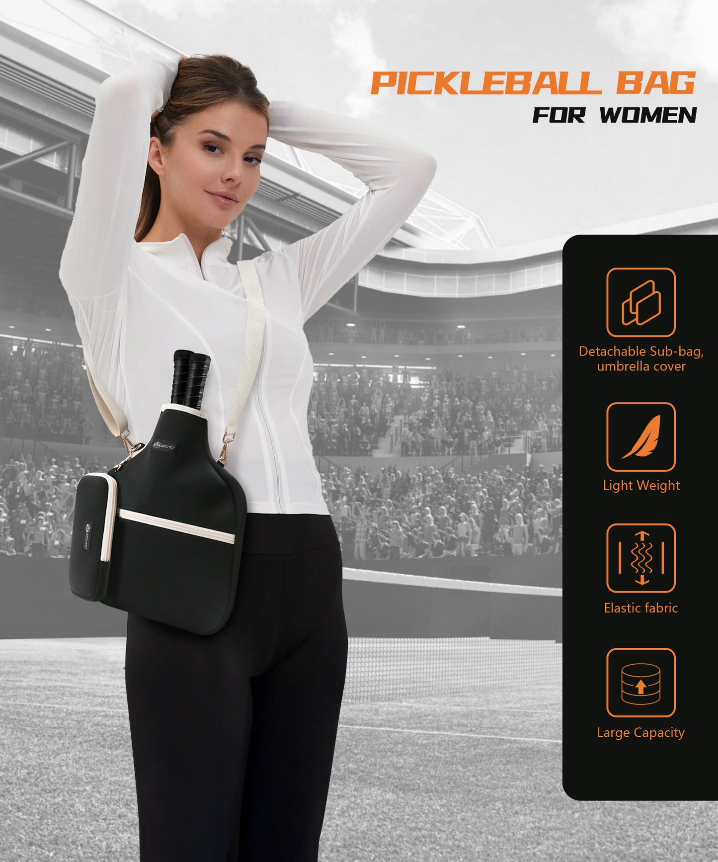 Pickleball Bag Adjustable Sling Bag lightweight Pickle Ball Paddle Bag Equipment - Holds Paddles, Balls, Accessories with Umbrella Cover and wallet for Men and Women