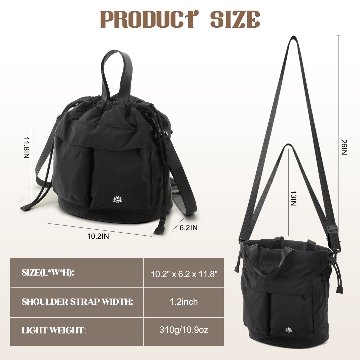 Bucket Bag for Women Super Lightweight Tote Handbag Nylon Crossbody Bag Drawstring Hobo for Travel Hiking Music Festival