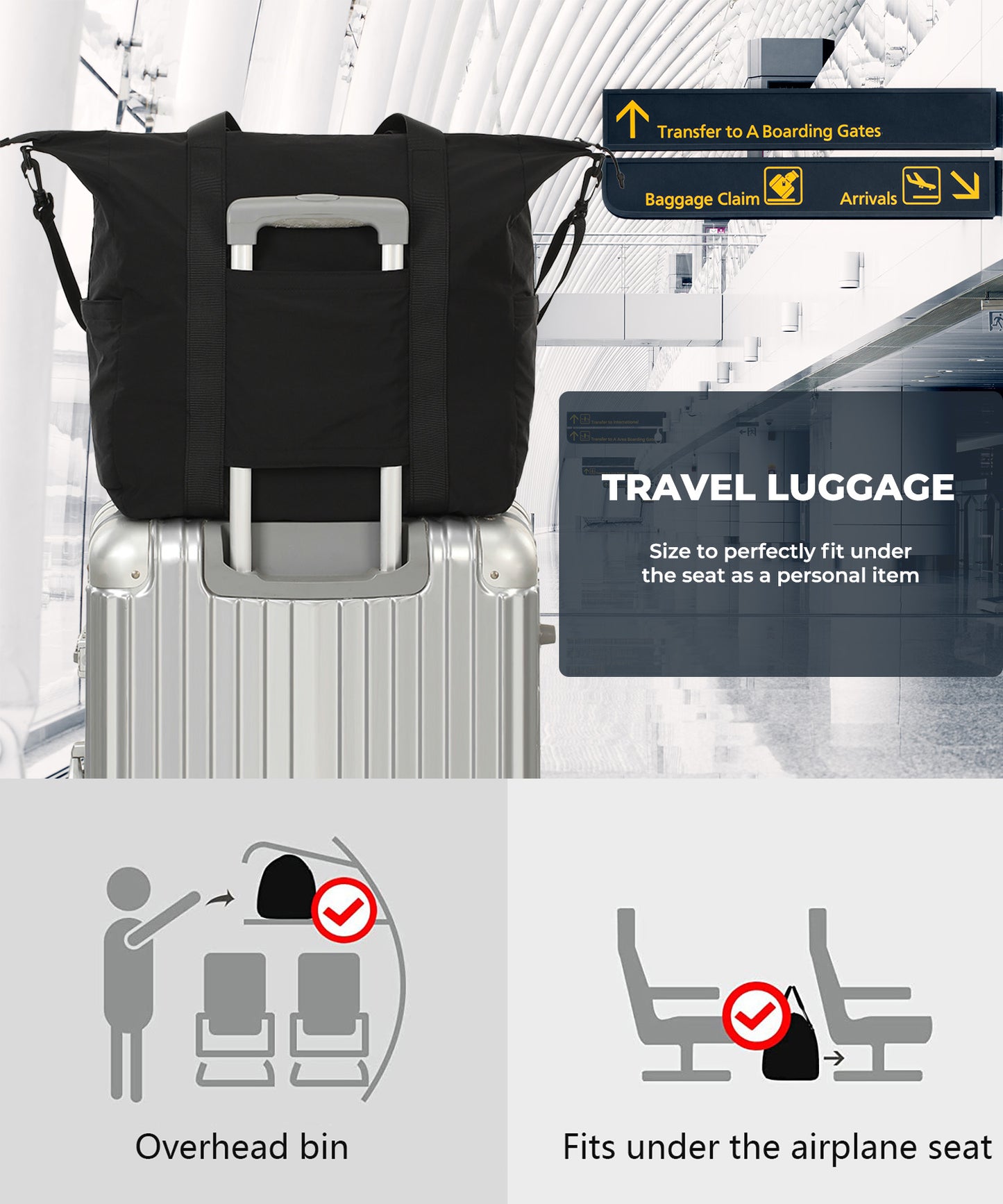 Lightweight Travel Bag for Men&Women Waterproof Overnight Bag With Removable Strap,Luggage Bag with Trolley Sleeve