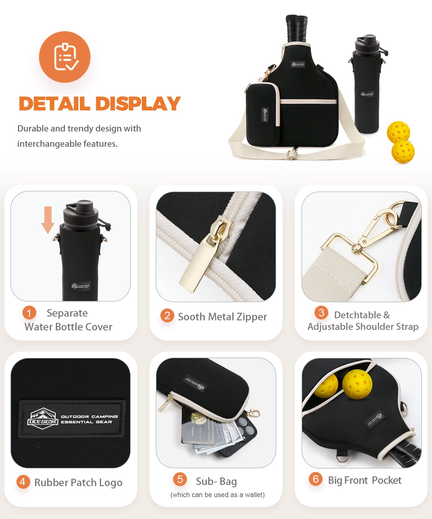 Pickleball Bag Adjustable Sling Bag lightweight Pickle Ball Paddle Bag Equipment - Holds Paddles, Balls, Accessories with Umbrella Cover and wallet for Men and Women