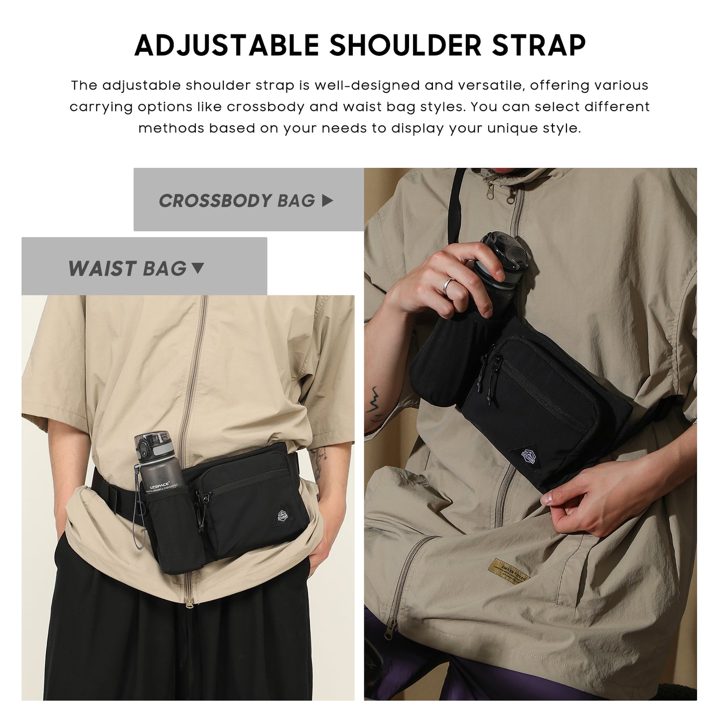 Fanny Pack with Water Bottle Holder for Men Women Hiking Waist Bag Running Waist Pack Waterproof for Outdoor Travel Cycling Climbing Walking Fit All Phones (Bottle Not Included)