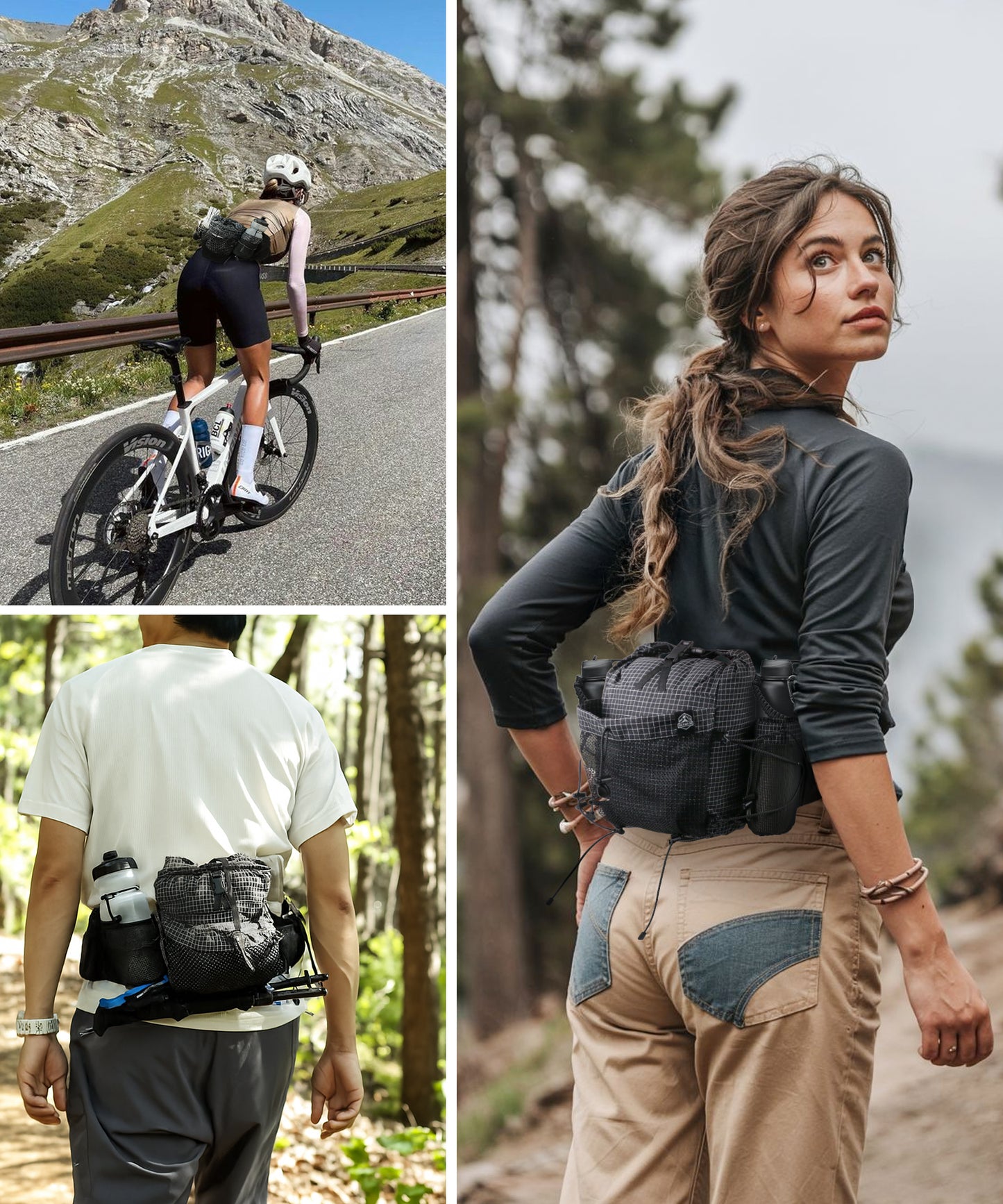 Fanny Pack Waist Bag for Men Women Hiking Daypacks with 2 Water Bottle Holder Trekking Waist Pack Waterproof for Outdoor Travel Cycling Climbing Walking (Bottle Not Included)