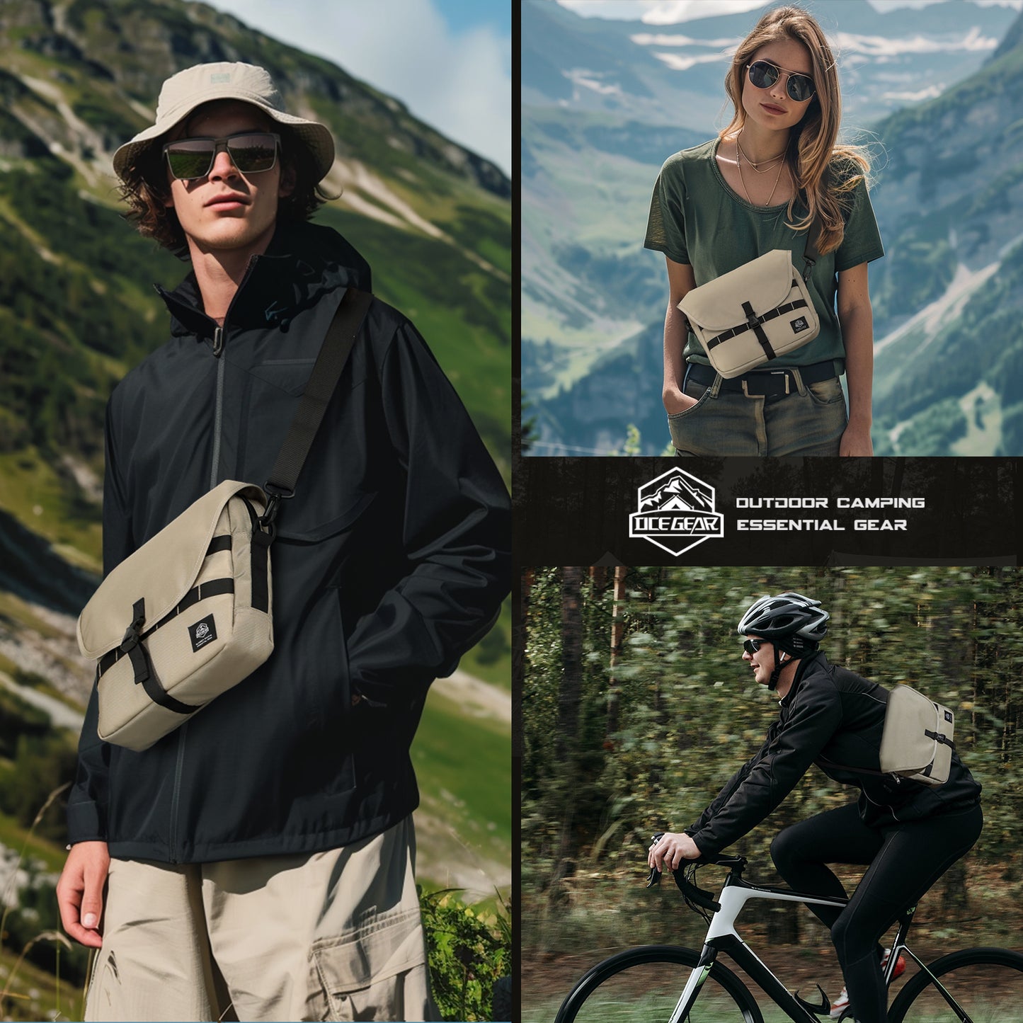Messenger Bag with 14 Tactical Rings Adjustable Straps & Dual-Zipper Access Camping Crossbody Bag Ideal for Camping, Hiking, and Outdoor Adventures