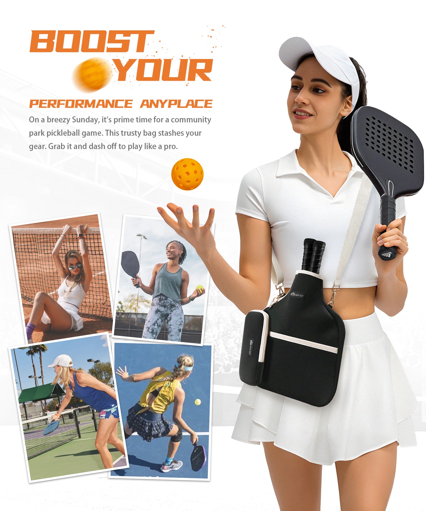 Pickleball Bag Adjustable Sling Bag lightweight Pickle Ball Paddle Bag Equipment - Holds Paddles, Balls, Accessories with Umbrella Cover and wallet for Men and Women