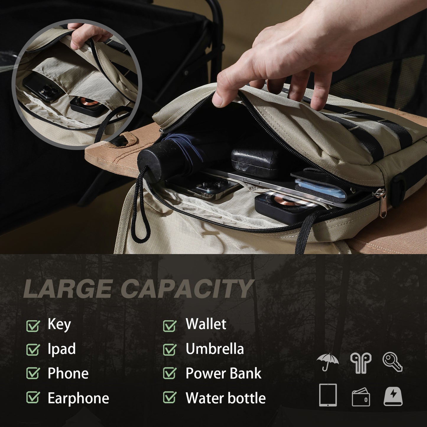 Messenger Bag with 14 Tactical Rings Adjustable Straps & Dual-Zipper Access Camping Crossbody Bag Ideal for Camping, Hiking, and Outdoor Adventures