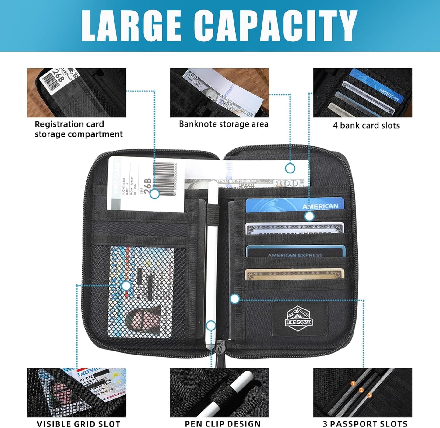 Travel Passport Wallet - RFID Blocking Passport Holder Travel Document Organizer with Wrist Strap Lightweight Single Card Pouch Portable Credit Card Case for Women & Men