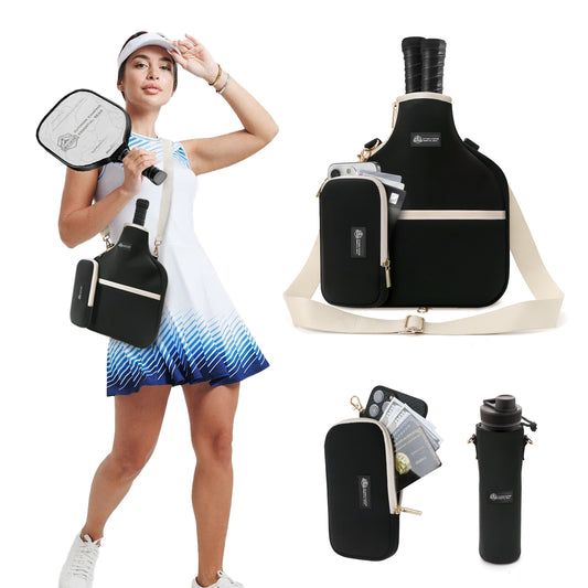 Pickleball Bag Adjustable Sling Bag lightweight Pickle Ball Paddle Bag Equipment - Holds Paddles, Balls, Accessories with Umbrella Cover and wallet for Men and Women