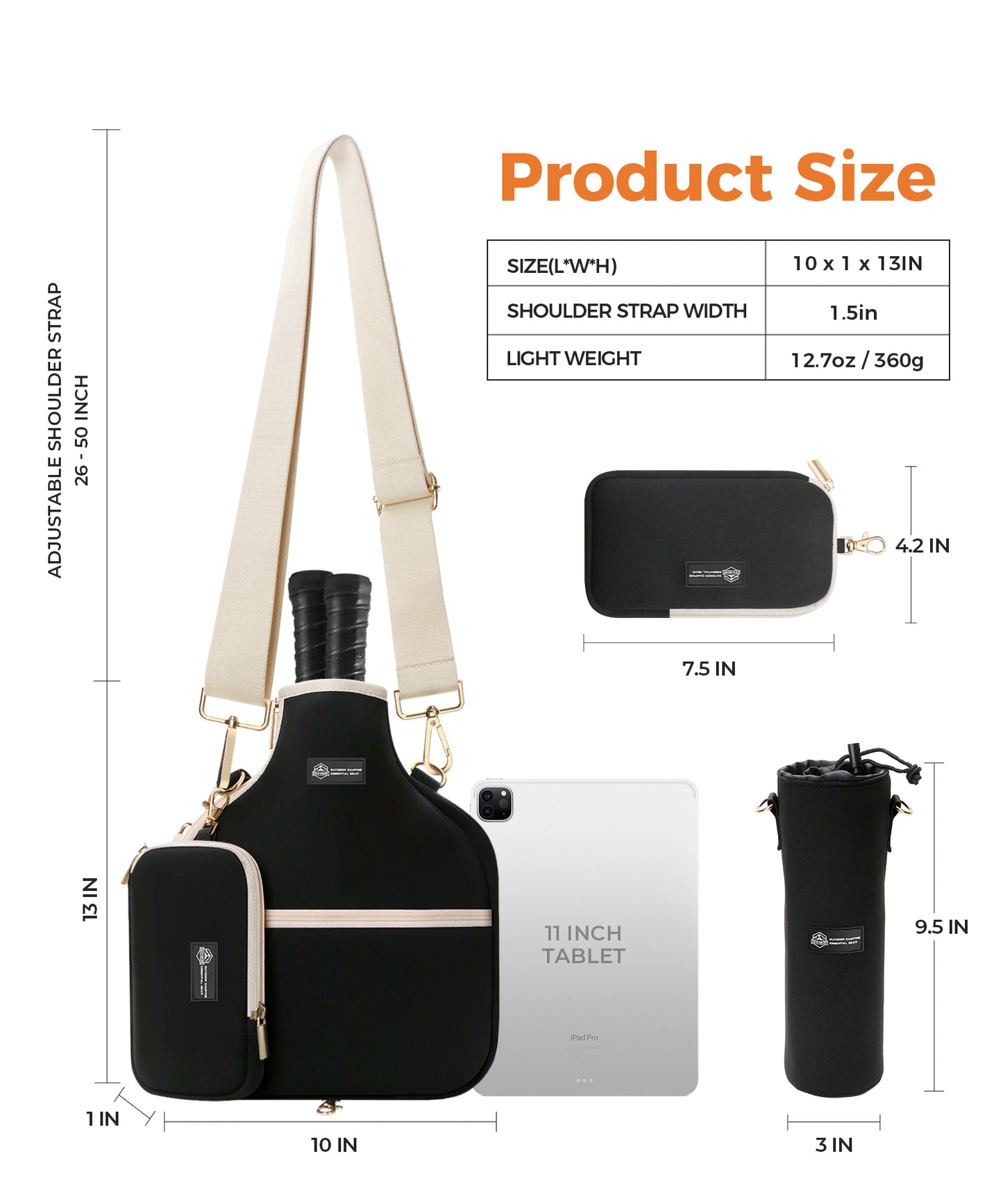 Pickleball Bag Adjustable Sling Bag lightweight Pickle Ball Paddle Bag Equipment - Holds Paddles, Balls, Accessories with Umbrella Cover and wallet for Men and Women