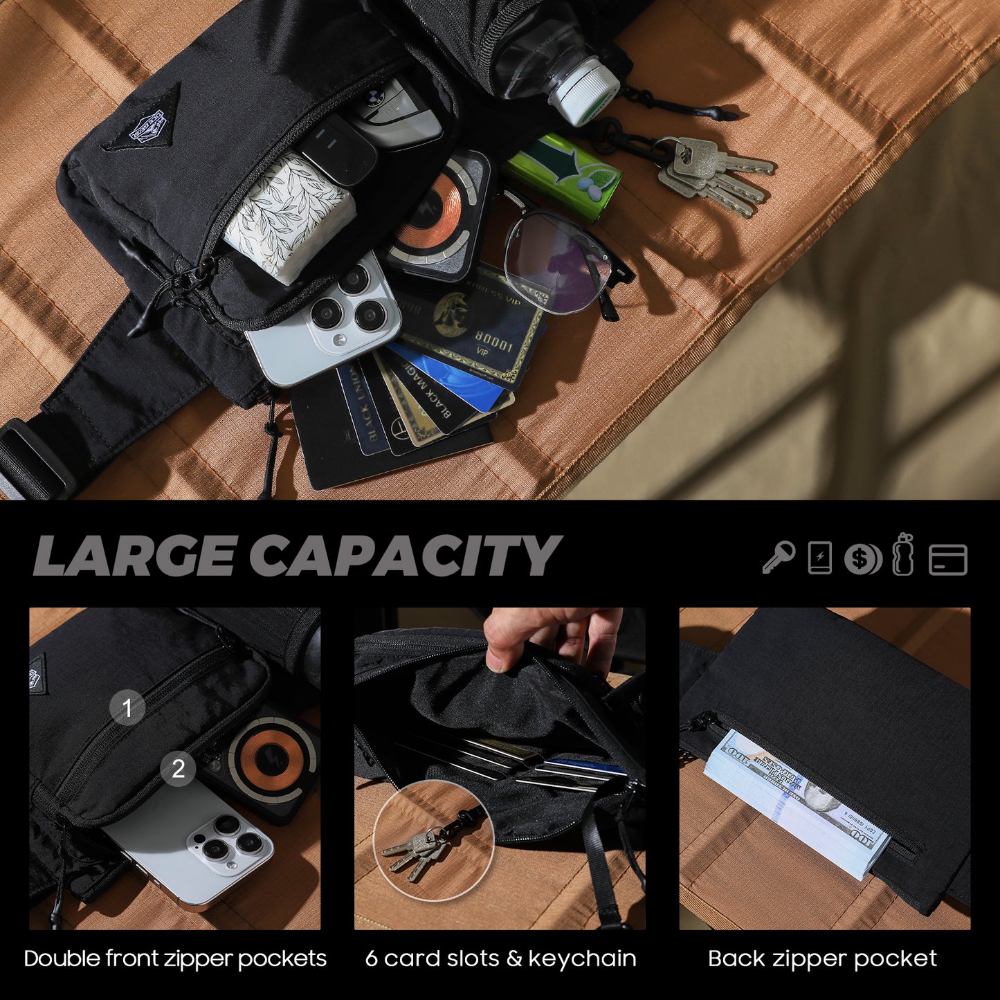 Fanny Pack with Water Bottle Holder for Men Women Hiking Waist Bag Running Waist Pack Waterproof for Outdoor Travel Cycling Climbing Walking Fit All Phones (Bottle Not Included)