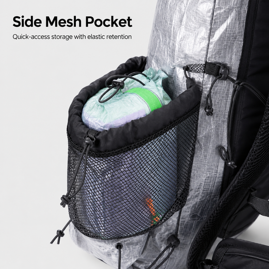 HN2501 roll-top ultralight hiking backpack with external mesh storage