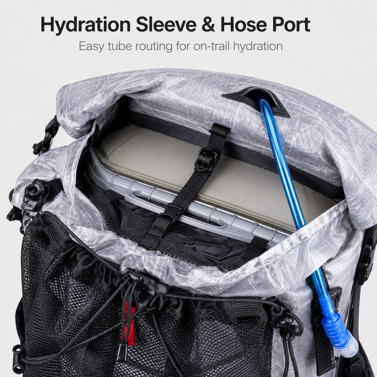 OCE GEAR Dyneema hiking backpack removable support pad and trail harness detail