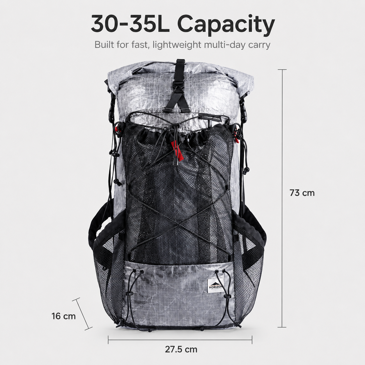 OCE GEAR 35L lightweight trekking backpack trekking pole carry detail