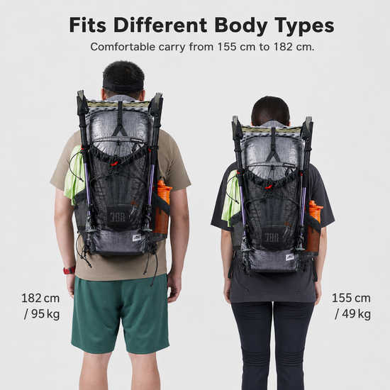 OCE GEAR HN2501 30L 35L city-to-trail ultralight backpack capacity detail