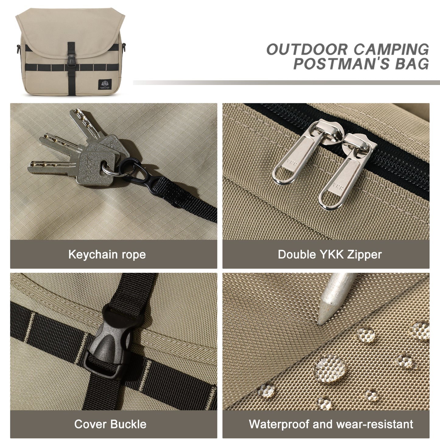 Messenger Bag with 14 Tactical Rings Adjustable Straps & Dual-Zipper Access Camping Crossbody Bag Ideal for Camping, Hiking, and Outdoor Adventures