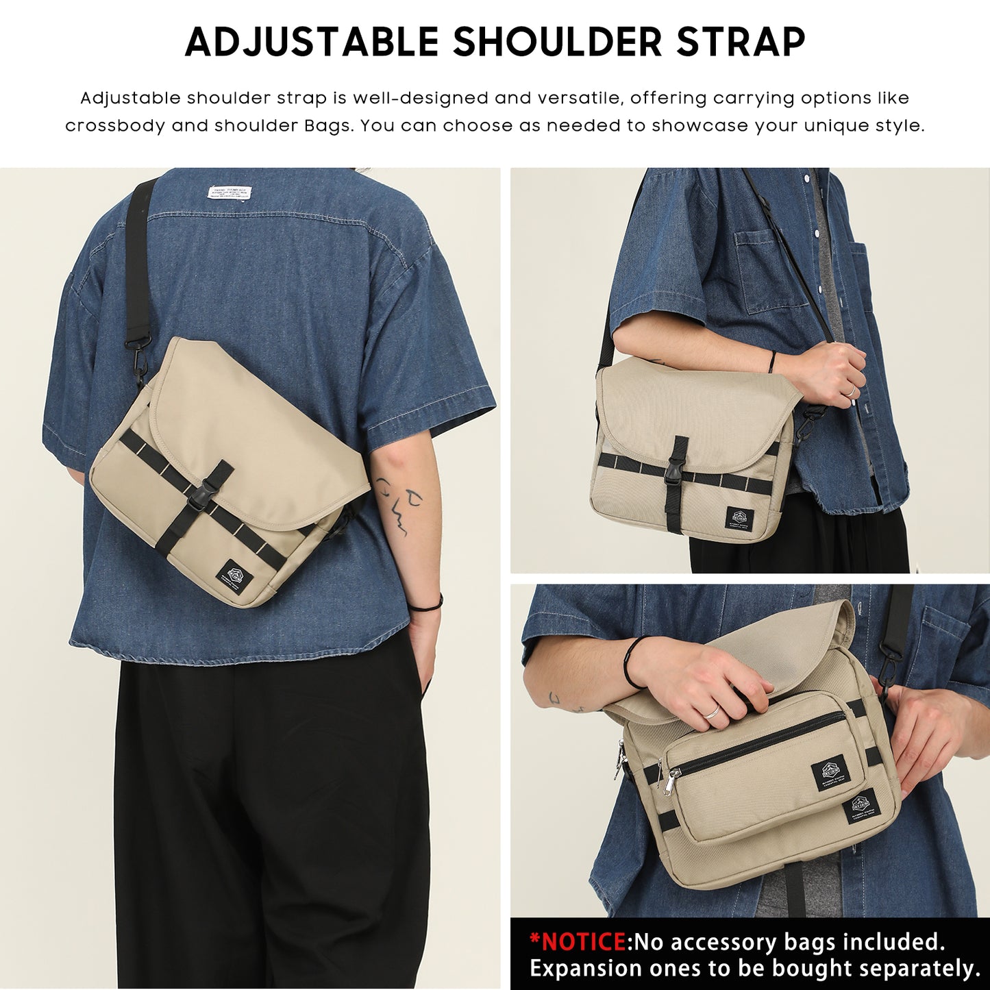 Messenger Bag with 14 Tactical Rings Adjustable Straps & Dual-Zipper Access Camping Crossbody Bag Ideal for Camping, Hiking, and Outdoor Adventures
