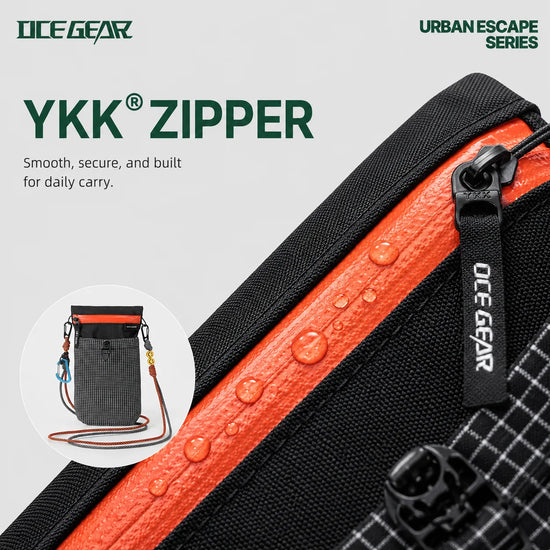YKK zipper detail on OCE GEAR lightweight phone pouch