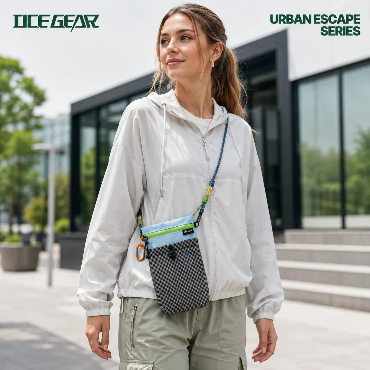 OCE GEAR phone crossbody pouch worn for hiking