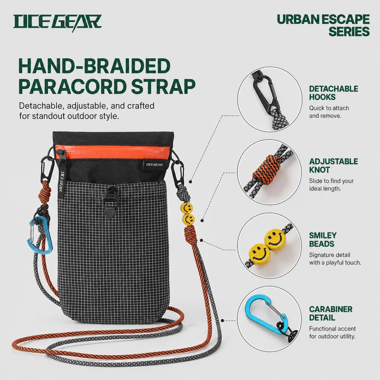 OCE GEAR ultralight phone pouch with hand-braided paracord strap