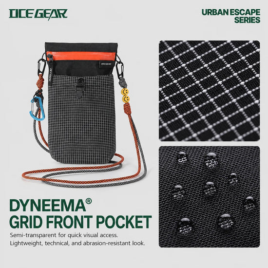 Dyneema semi-transparent grid pocket detail on OCE GEAR phone pouch