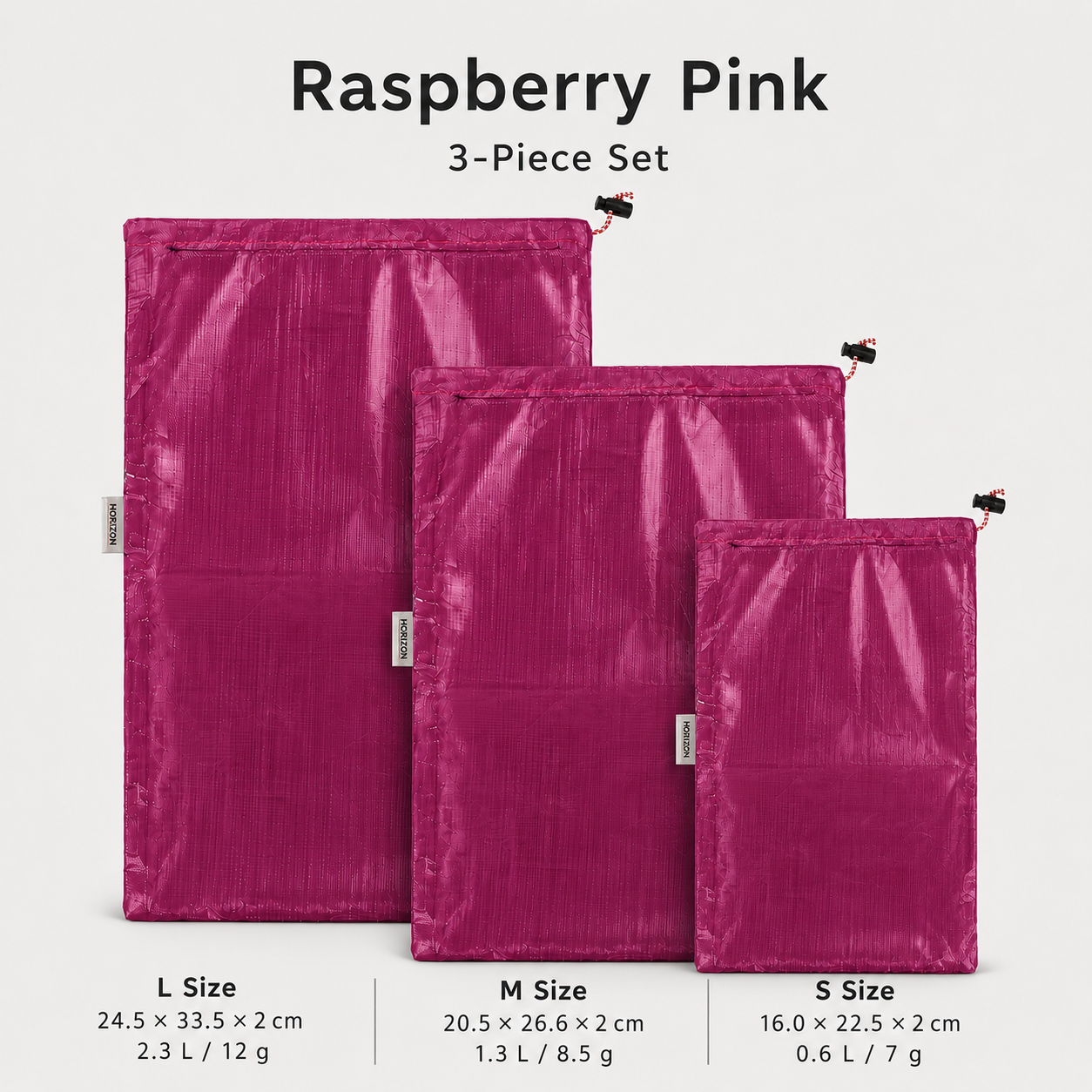 Raspberry Pink Dyneema storage bag 3-piece set
