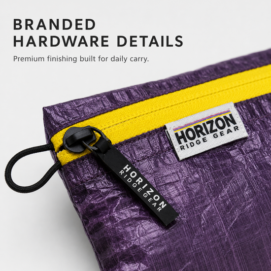Branded hardware detail on Horizon Ridge Gear Dyneema pouch
