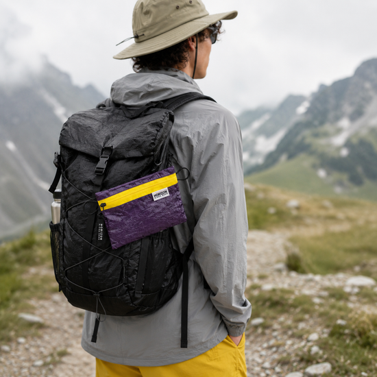 Dyneema pouch attached to backpack for quick access