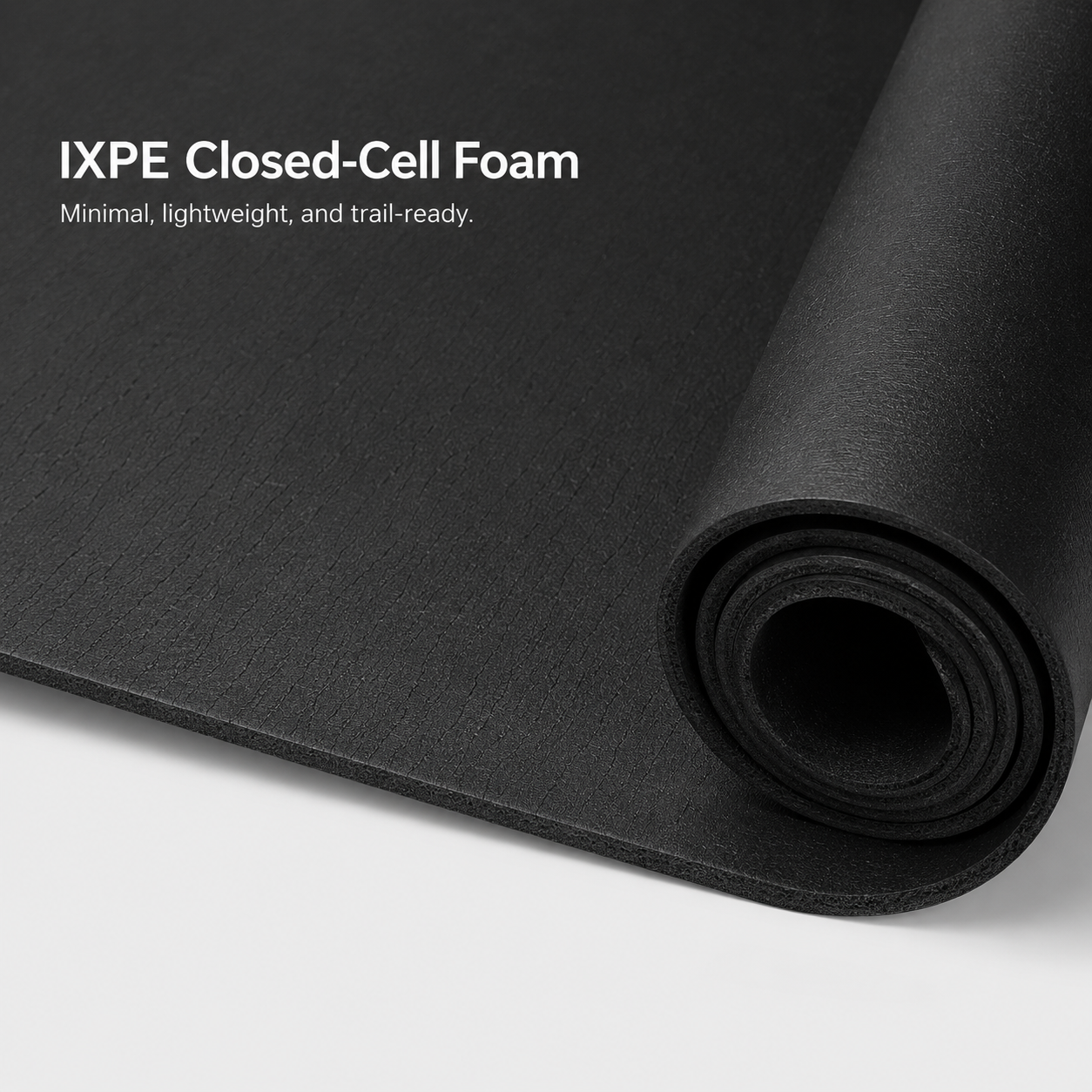 Black rollable IXPE closed cell foam pad matte texture detail