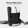 Secure side carry black foam ground pad on backpack