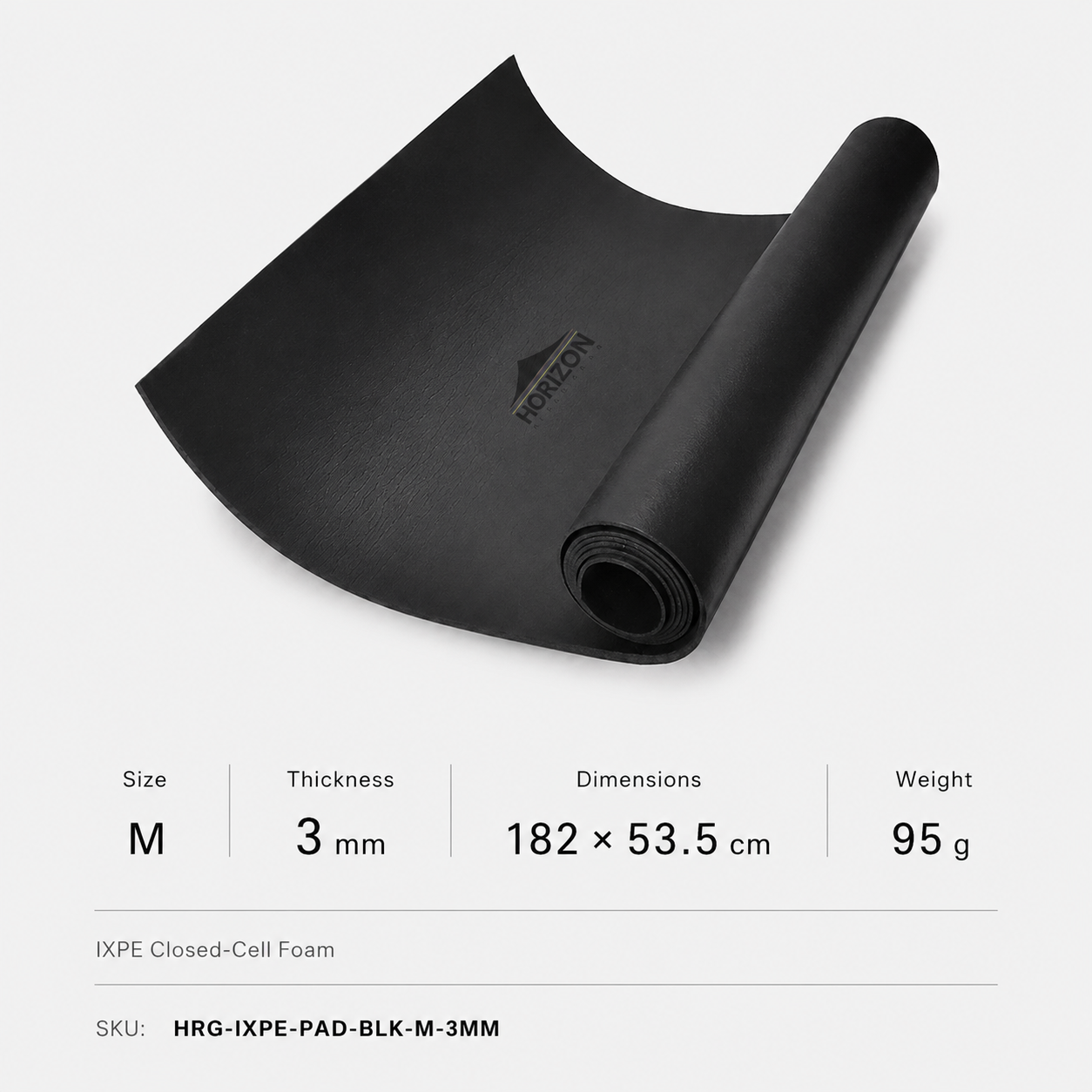 Black IXPE closed cell foam ground pad size M 3 mm 182 x 53.5 cm 95 g