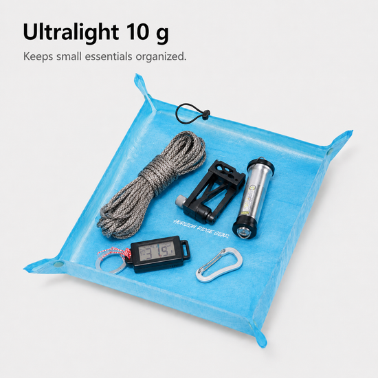 Ultralight 10 gram Dyneema DCF camp organizer tray holding small essentials
