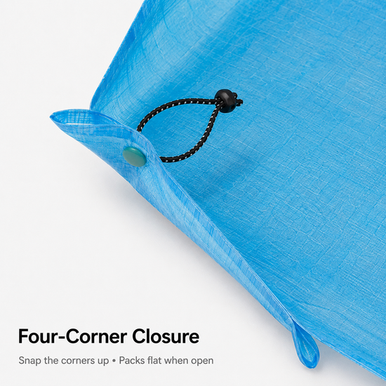 Four corner closure detail on Dyneema DCF 1.6 gear tray