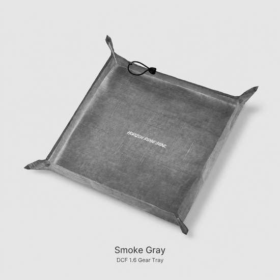 Gray Dyneema DCF 1.6 ultralight gear tray for tent vestibule storage