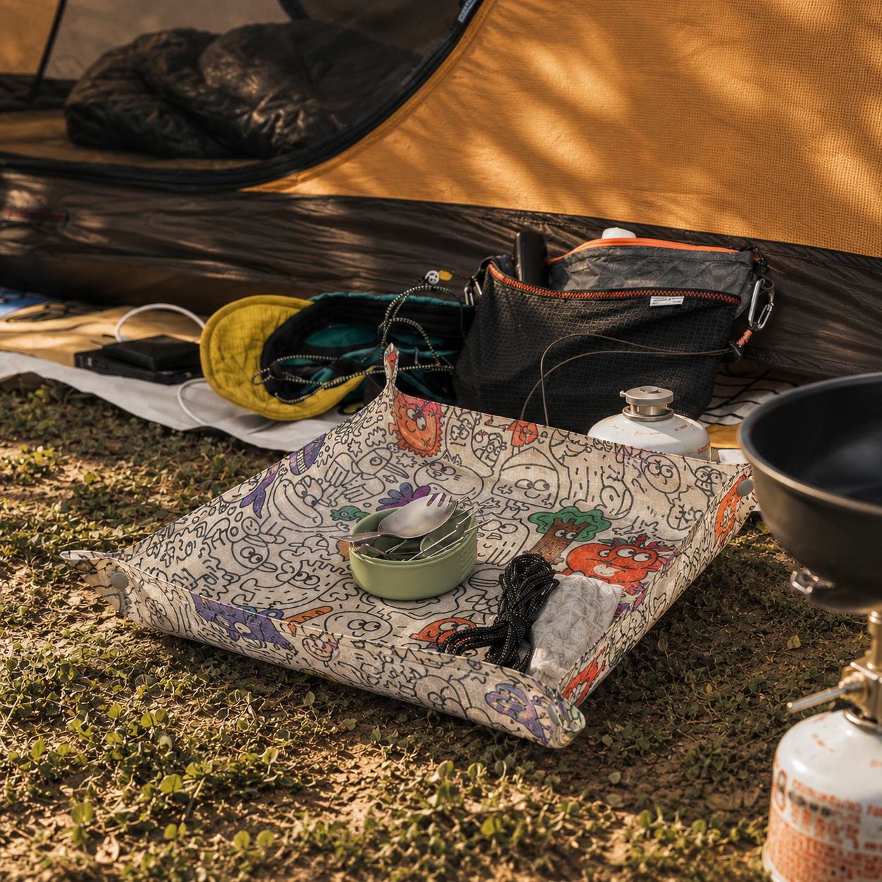 Monster print Dyneema gear tray organizing small camp items