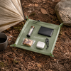Moss green ultralight camp tray holding small essentials at campsite